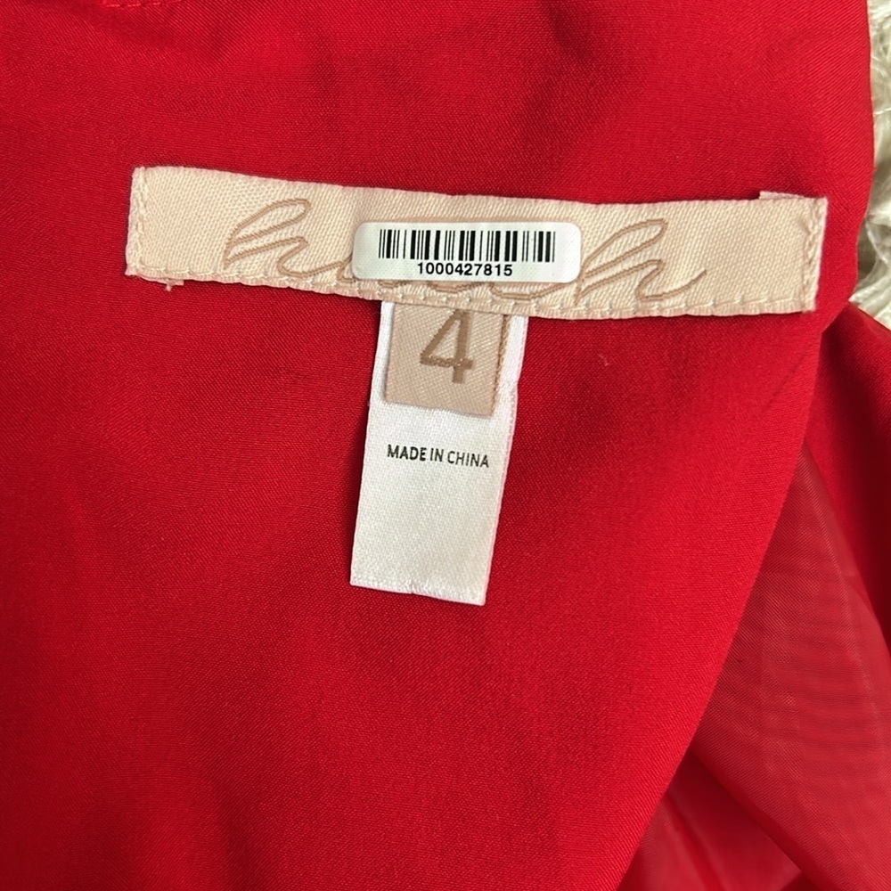 HUTCH Arla Red Satin Ruched Puff Sleeve Sweetheart Blouse Top size 4 - Picture 4 of 10